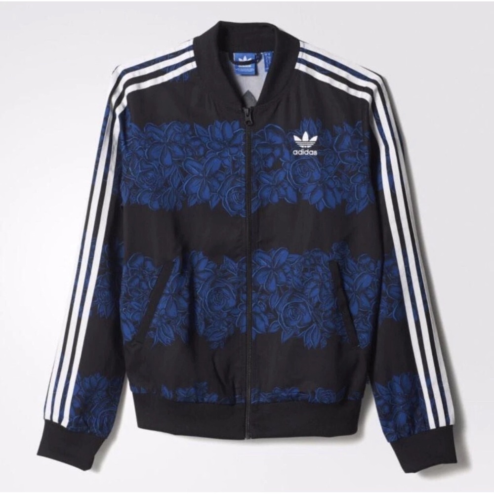 Adidas Originals Black Blue Floral Stripe Track Jacket Firebird Supergirl Farm M